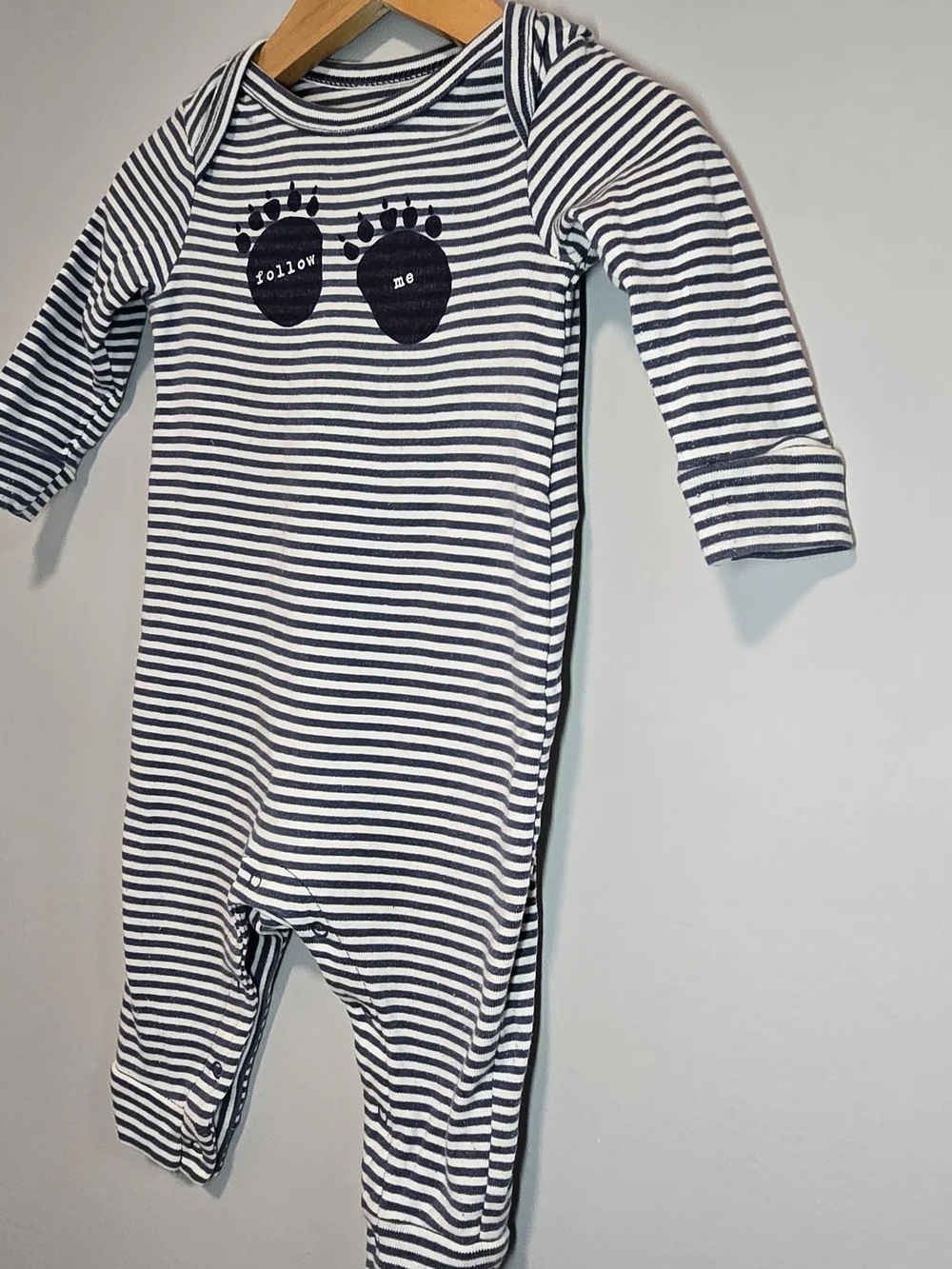Striped Navy & White Footprint One-Piece for Kids Cotton 9-12M